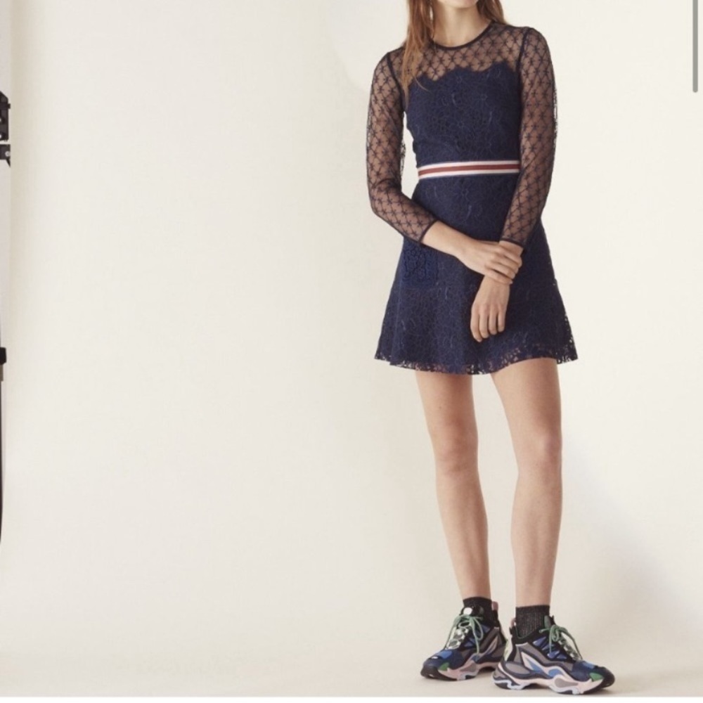 Sandro Alicia Lace Mini Dress In Marine Blue - Picture 5 of 13